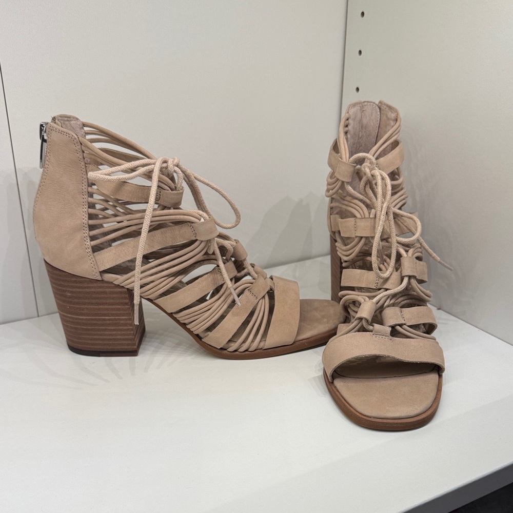 Vince Camuto Nude Lace-Up Block Heel Sandals